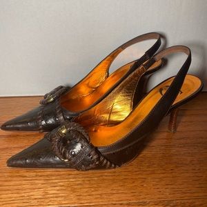 Vintage Just Cavalli by Roberto Cavalli point toe brown slingback heels 37.5